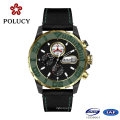 Stainless Steel Watches Men with Genuine Leather Strap